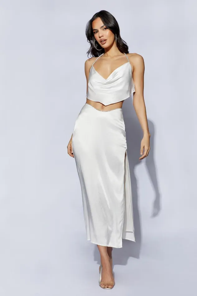 Women Meshki Bottoms Christie Diamante Rope Maxi Skirt 8211 White