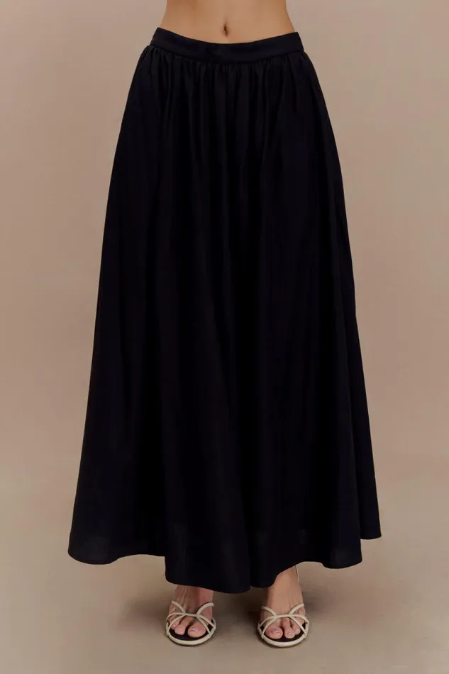 Women Meshki Bottoms Clarence Linen ALine Maxi Skirt 8211 Black