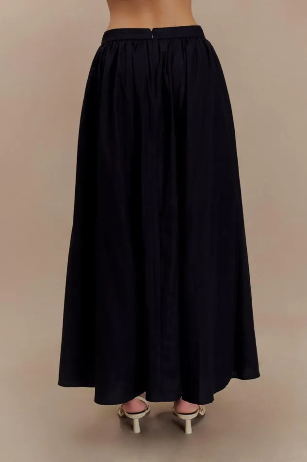 Women Meshki Bottoms Clarence Linen ALine Maxi Skirt 8211 Black