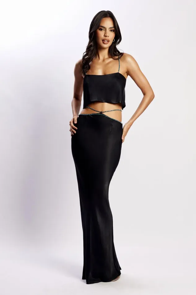 Women Meshki Bottoms Dayana Diamante Maxi Skirt 8211 Black