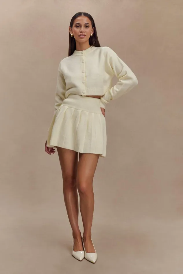 Women Meshki Bottoms Dionne Pleated Knit Mini Skirt 8211 Ivory Marle