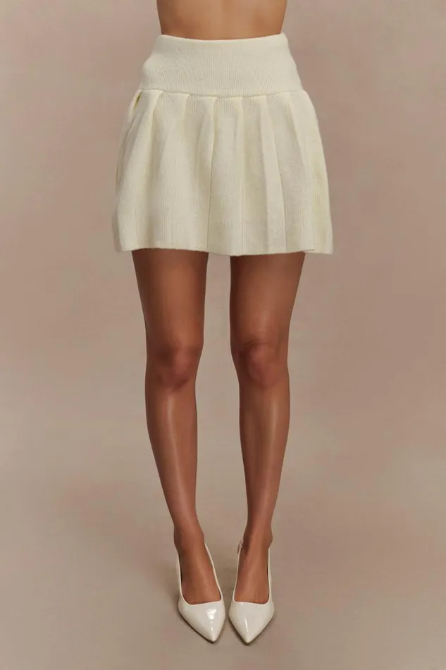 Women Meshki Bottoms Dionne Pleated Knit Mini Skirt 8211 Ivory Marle