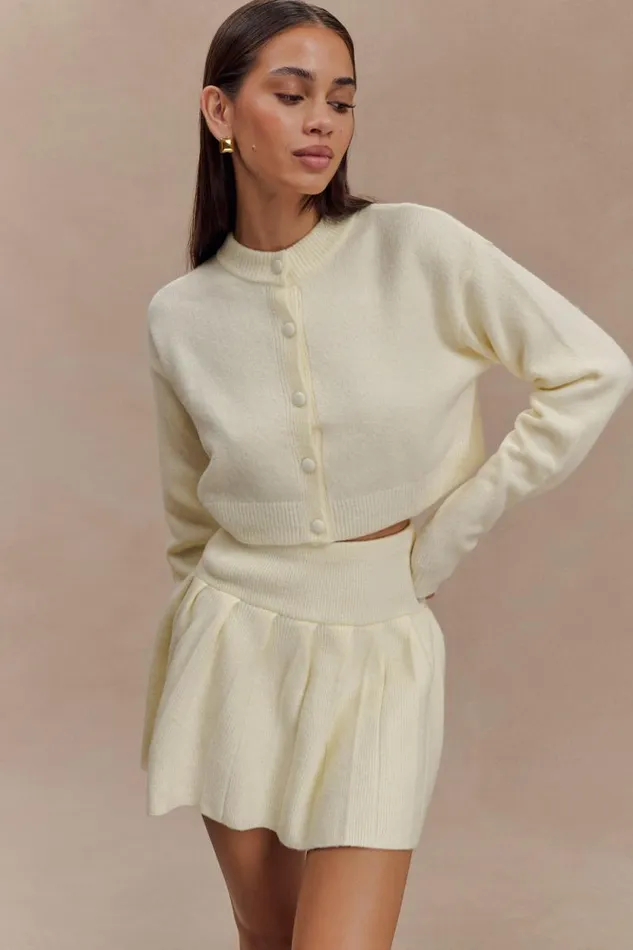 Women Meshki Bottoms Dionne Pleated Knit Mini Skirt 8211 Ivory Marle