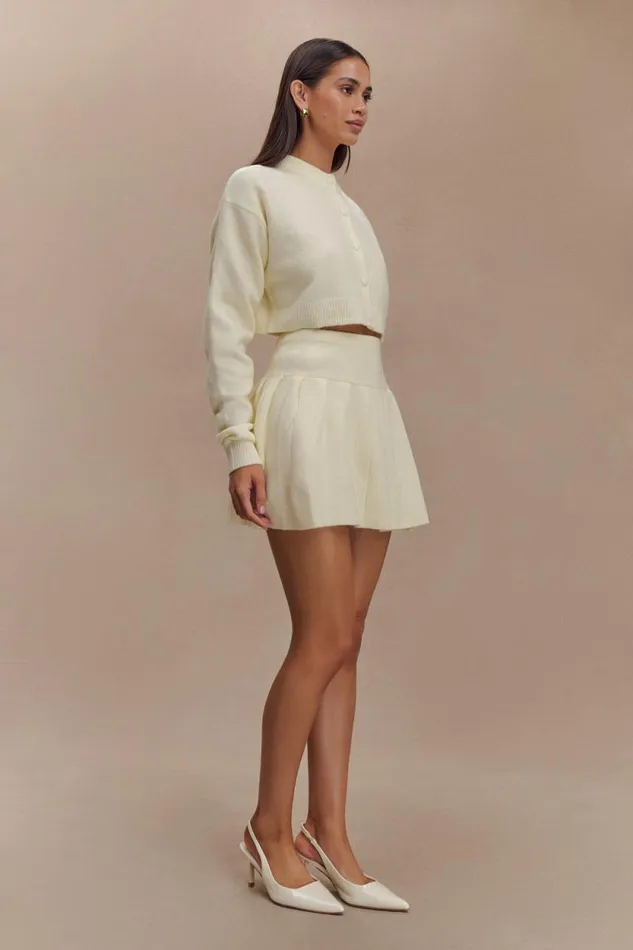 Women Meshki Bottoms Dionne Pleated Knit Mini Skirt 8211 Ivory Marle
