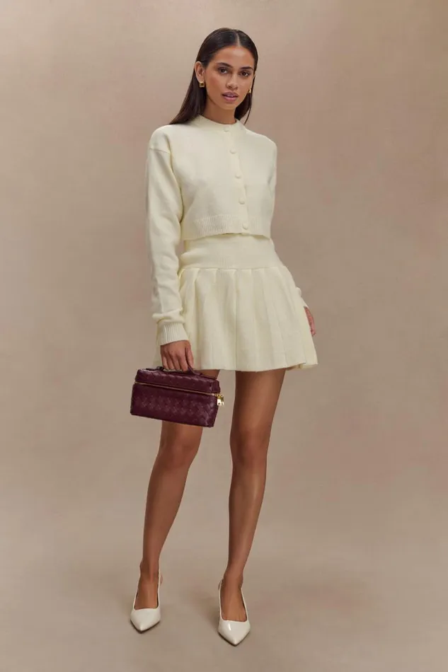 Women Meshki Bottoms Dionne Pleated Knit Mini Skirt 8211 Ivory Marle