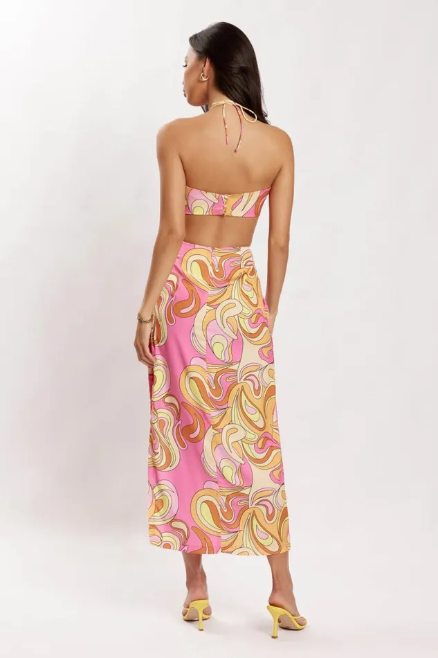 Women Meshki Bottoms Frankie Two Tone Satin Maxi Skirt 8211 Psychedelic Print