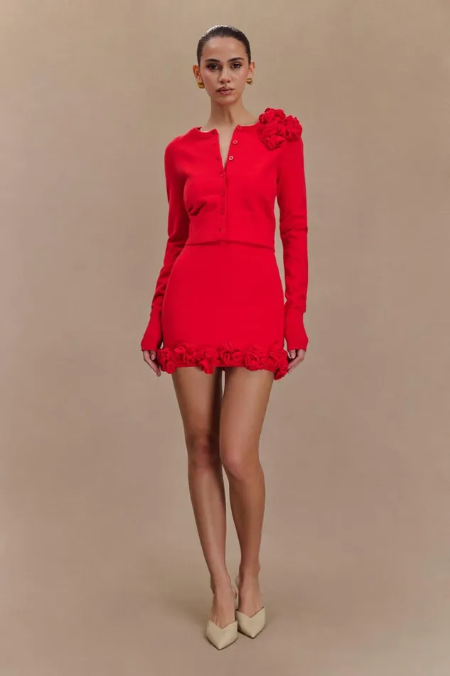Women Meshki Bottoms Gianna Knit Mini Skirt With Flowers 8211 Red