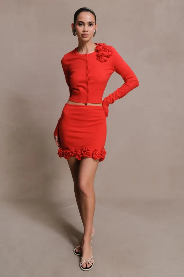 Women Meshki Bottoms Gianna Knit Mini Skirt With Flowers 8211 Red