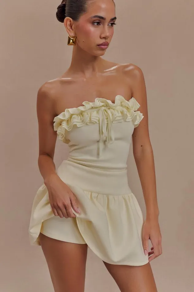 Women Meshki Bottoms Jennie Frill Mini Skort 8211 Ivory