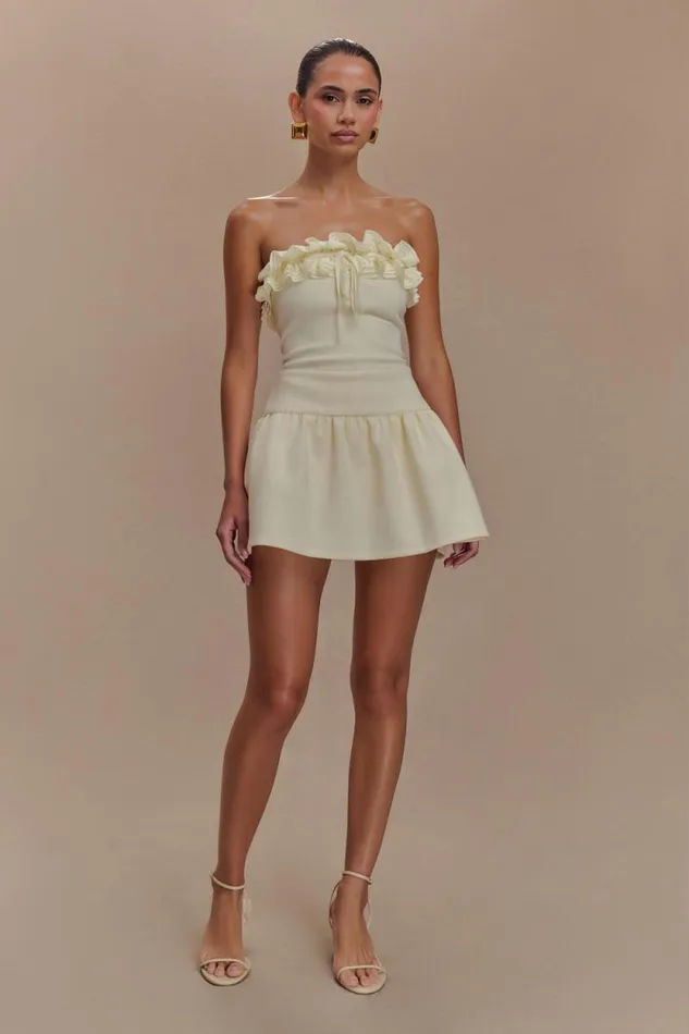 Women Meshki Bottoms Jennie Frill Mini Skort 8211 Ivory