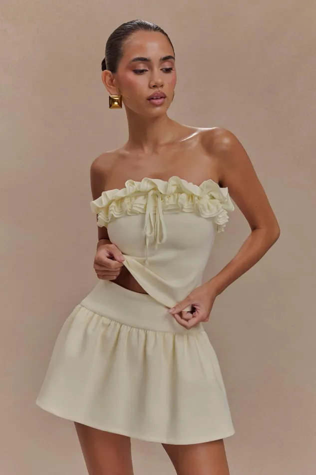 Women Meshki Bottoms Jennie Frill Mini Skort 8211 Ivory