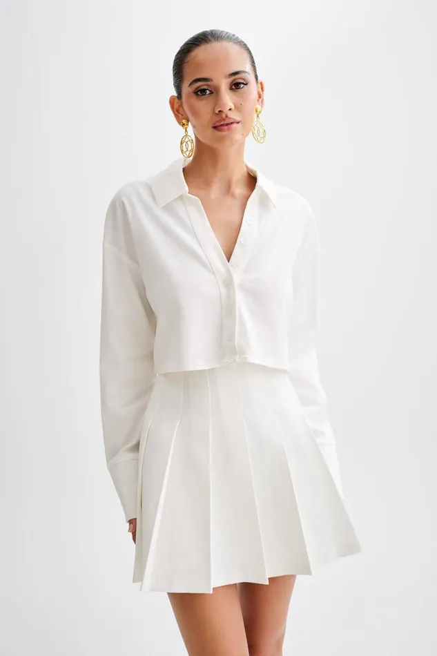Women Meshki Bottoms Julianna Cotton Pleated Mini Skirt 8211 White