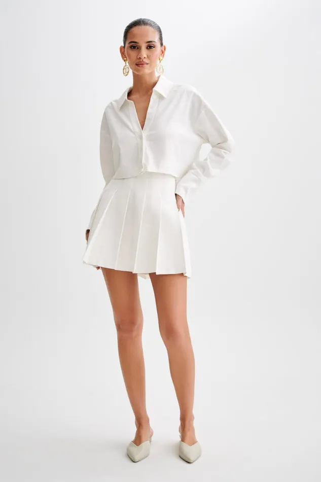 Women Meshki Bottoms Julianna Cotton Pleated Mini Skirt 8211 White