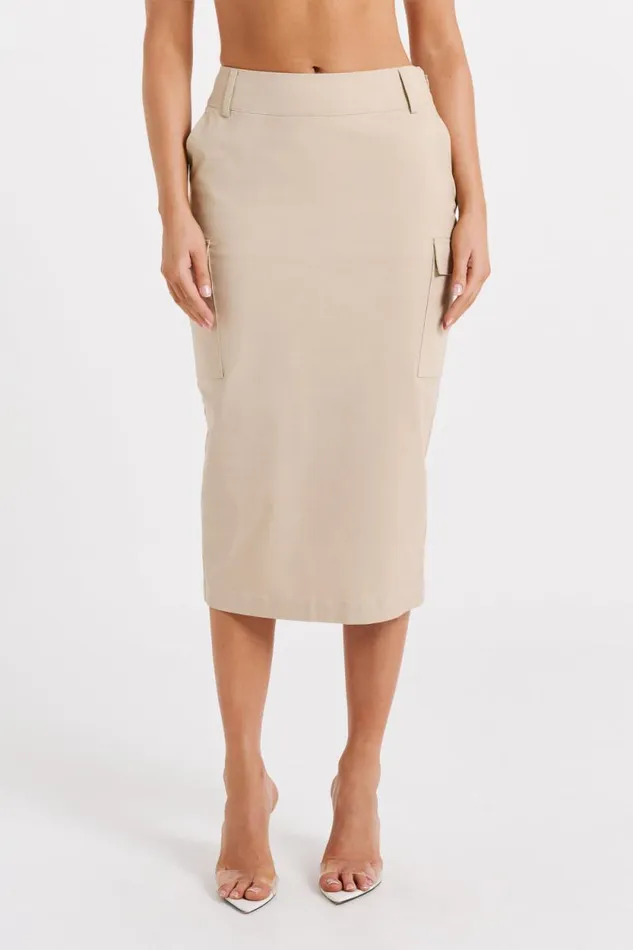 Women Meshki Bottoms Lorna Mid Rise Cargo Skirt 8211 Stone