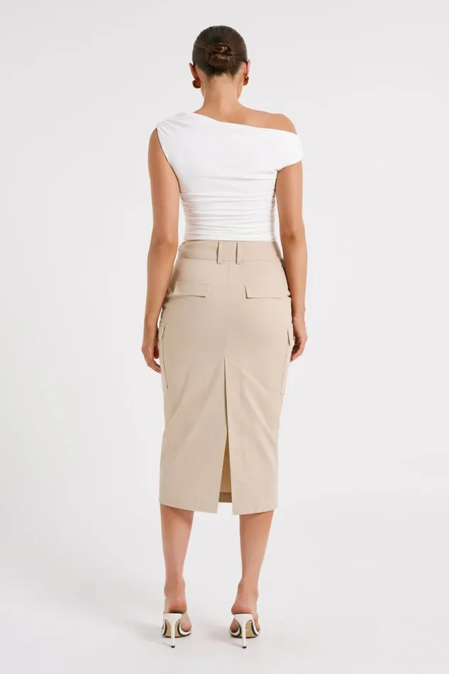 Women Meshki Bottoms Lorna Mid Rise Cargo Skirt 8211 Stone