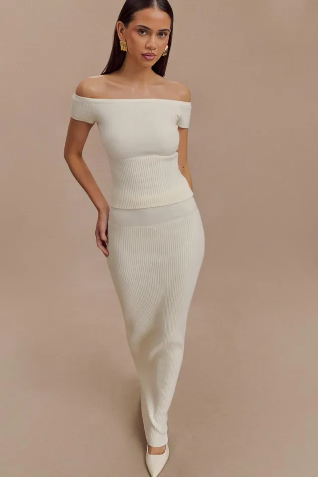 Women Meshki Bottoms Mathilde Ribbed Knit Maxi Skirt 8211 Ivory