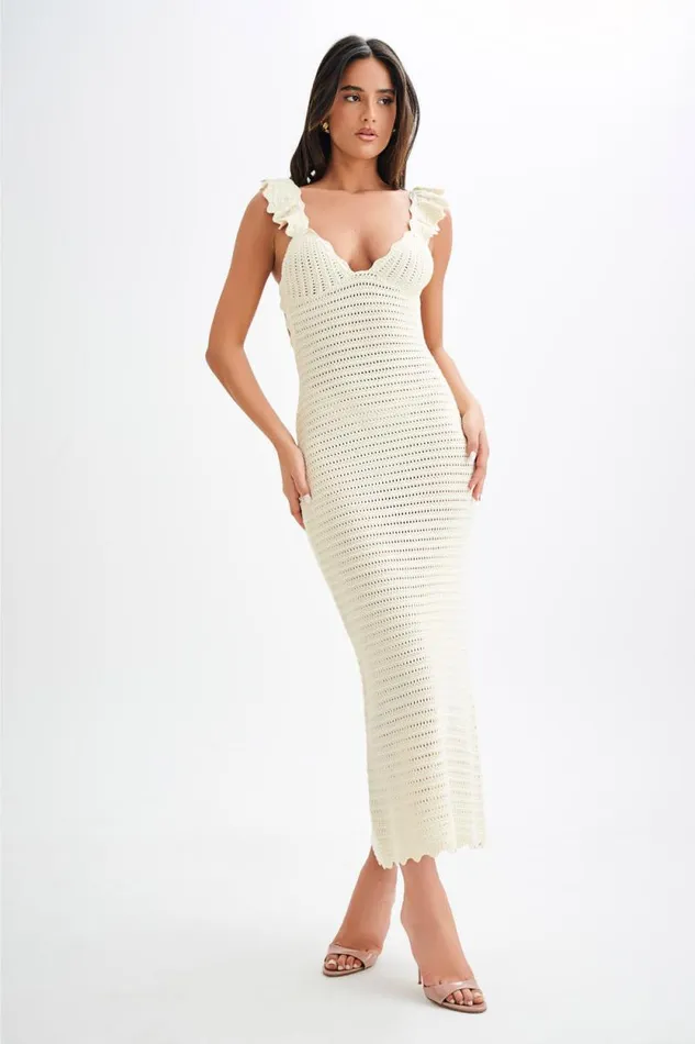 Women Meshki Bottoms Perpetua Knit Contrast Maxi Dress 8211 Cream