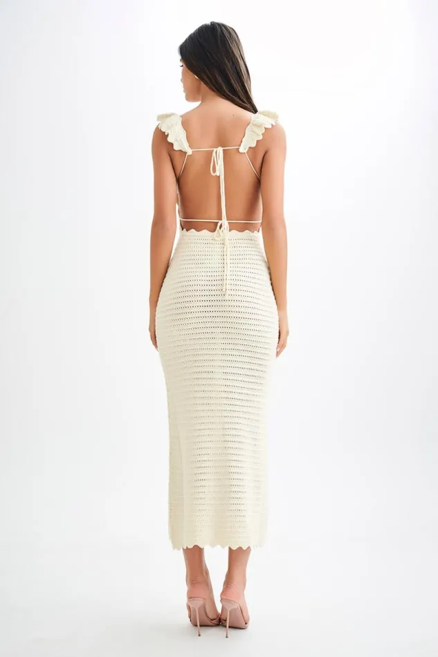 Women Meshki Bottoms Perpetua Knit Contrast Maxi Dress 8211 Cream