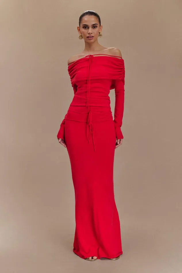 Women Meshki Bottoms Polly Knit Maxi Skirt 8211 Red