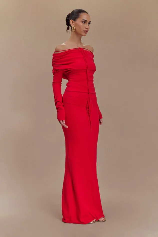 Women Meshki Bottoms Polly Knit Maxi Skirt 8211 Red