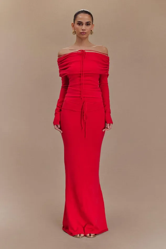 Women Meshki Bottoms Polly Knit Maxi Skirt 8211 Red