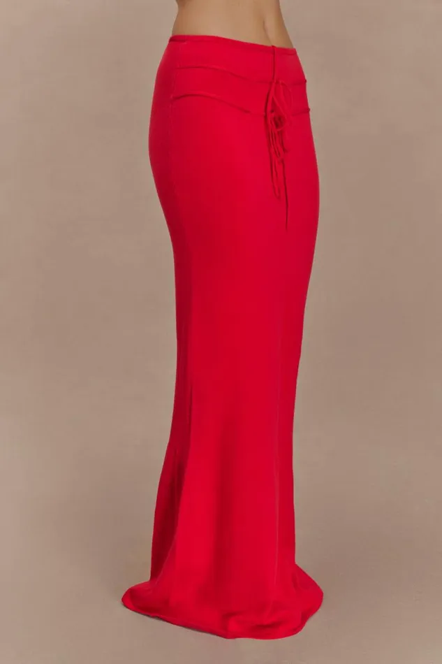 Women Meshki Bottoms Polly Knit Maxi Skirt 8211 Red