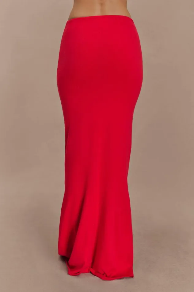 Women Meshki Bottoms Polly Knit Maxi Skirt 8211 Red