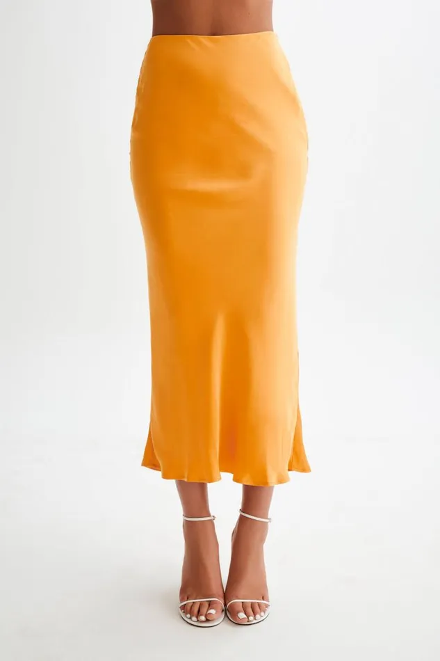Women Meshki Bottoms Viviana Satin Maxi Skirt 8211 Tangerine