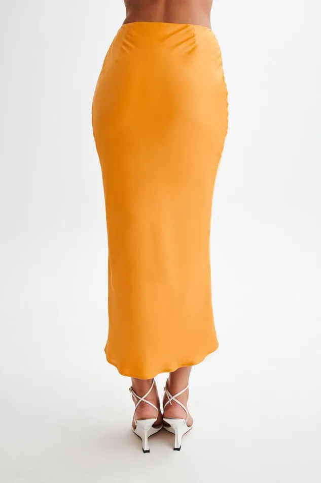Women Meshki Bottoms Viviana Satin Maxi Skirt 8211 Tangerine