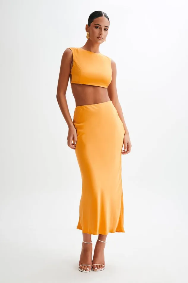 Women Meshki Bottoms Viviana Satin Maxi Skirt 8211 Tangerine