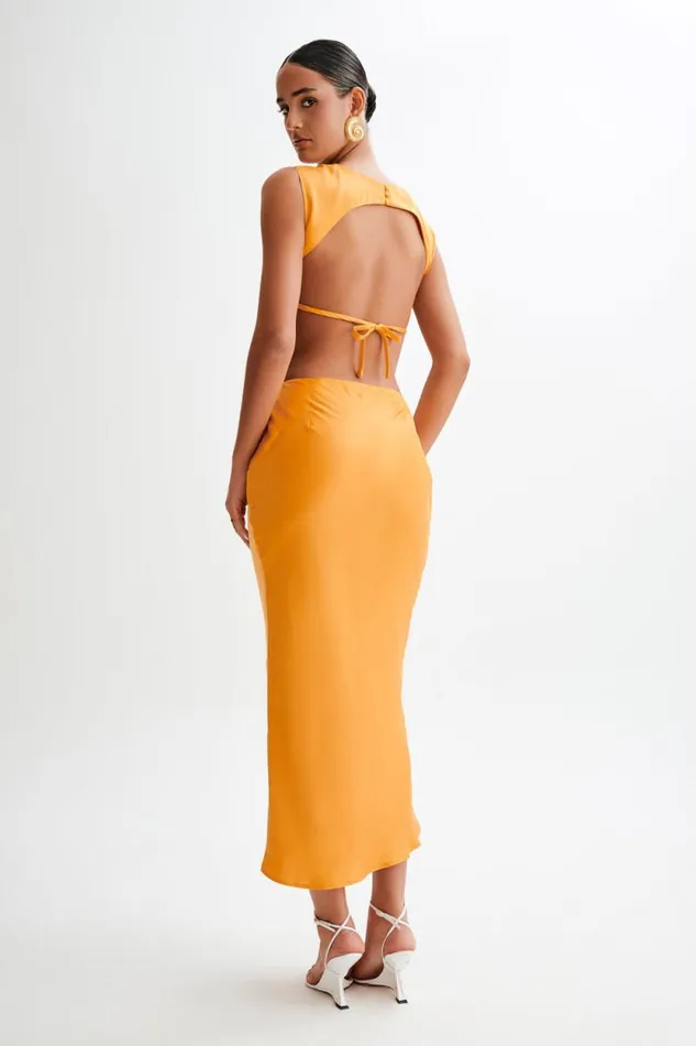 Women Meshki Bottoms Viviana Satin Maxi Skirt 8211 Tangerine