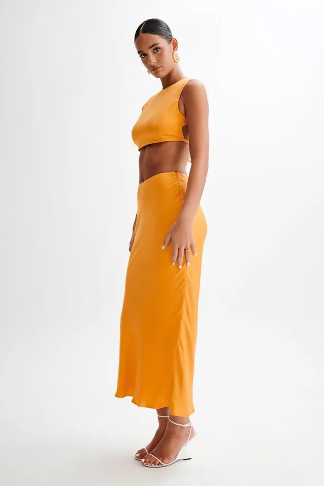 Women Meshki Bottoms Viviana Satin Maxi Skirt 8211 Tangerine