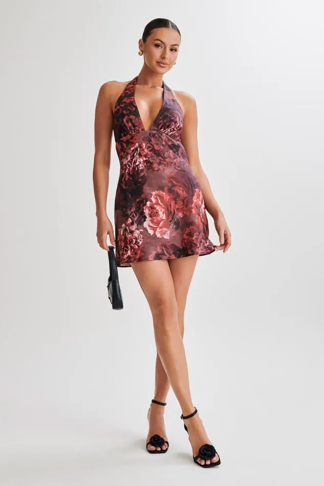 Women Meshki Dresses Aimee Halter Mini Dress 8211 Peony Print