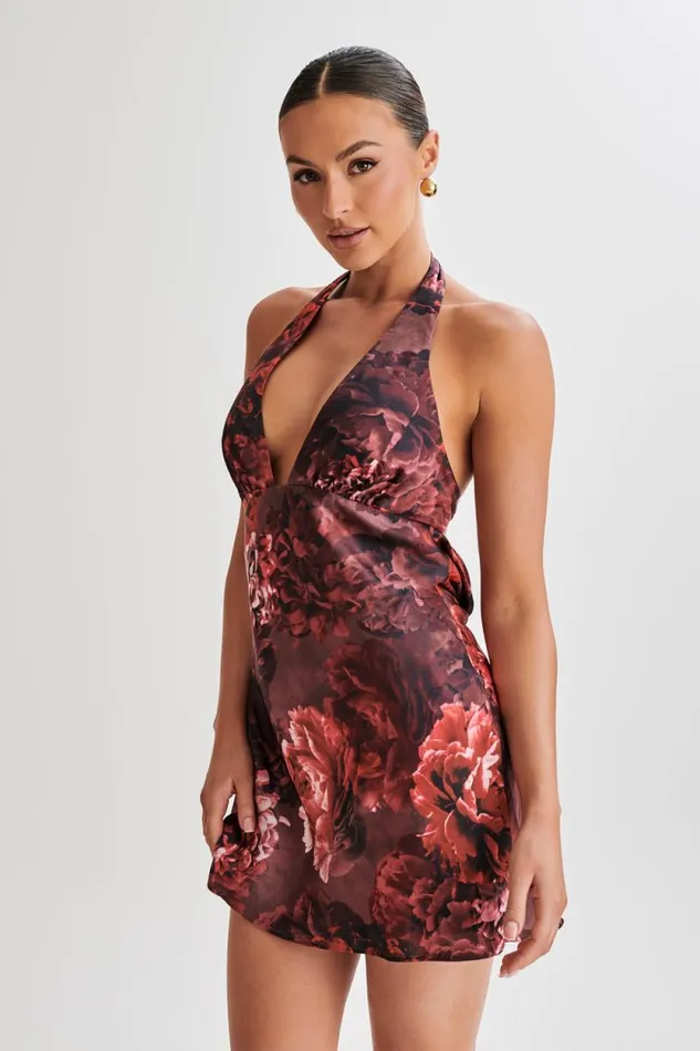 Women Meshki Dresses Aimee Halter Mini Dress 8211 Peony Print