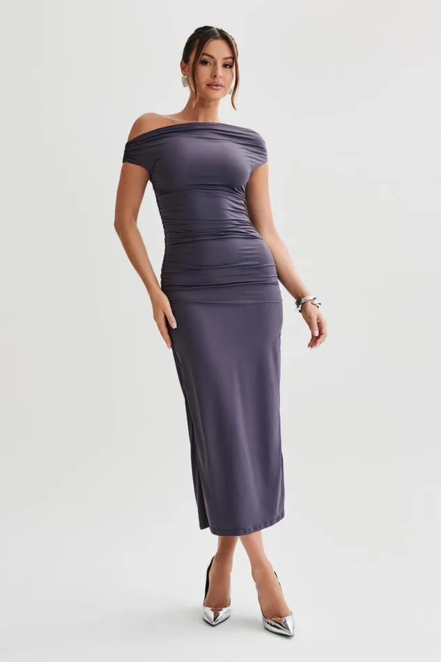 Women Meshki Dresses Alayna Recycled Nylon Midi Dress 8211 Charcoal