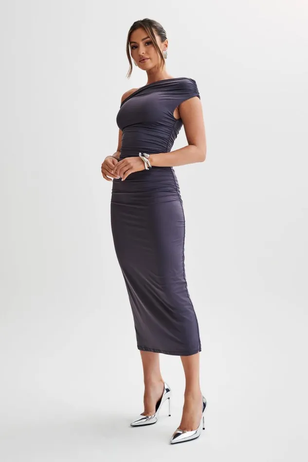 Women Meshki Dresses Alayna Recycled Nylon Midi Dress 8211 Charcoal