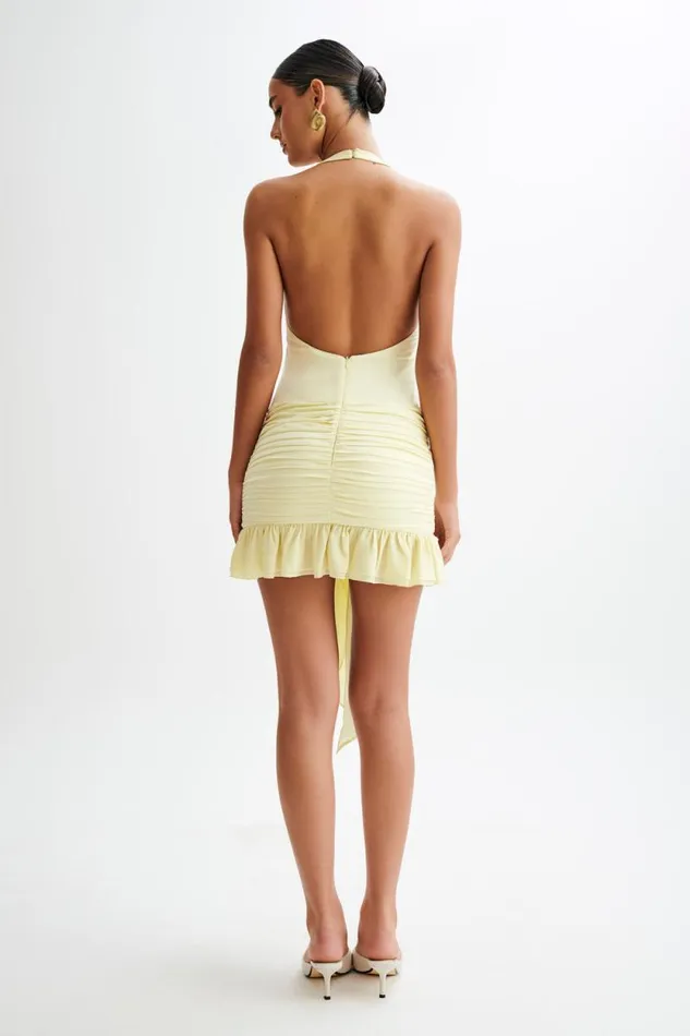 Women Meshki Dresses Ambrosi Satin Chiffon Mini Dress 8211 Lemon Sherbet