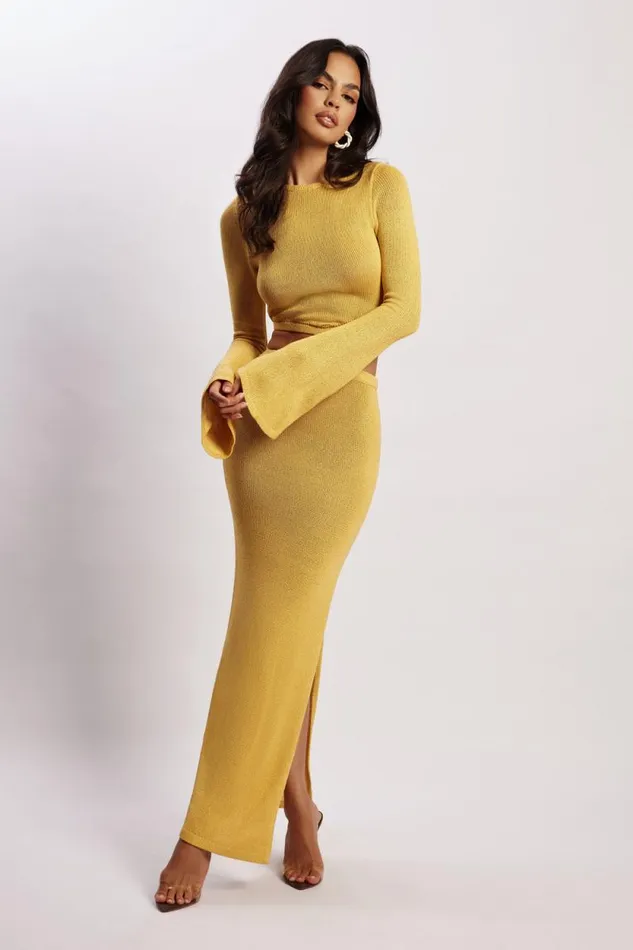 Women Meshki Dresses Anna Flare Sleeve Knit Dress 8211 Yellow