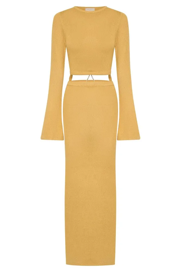 Women Meshki Dresses Anna Flare Sleeve Knit Dress 8211 Yellow