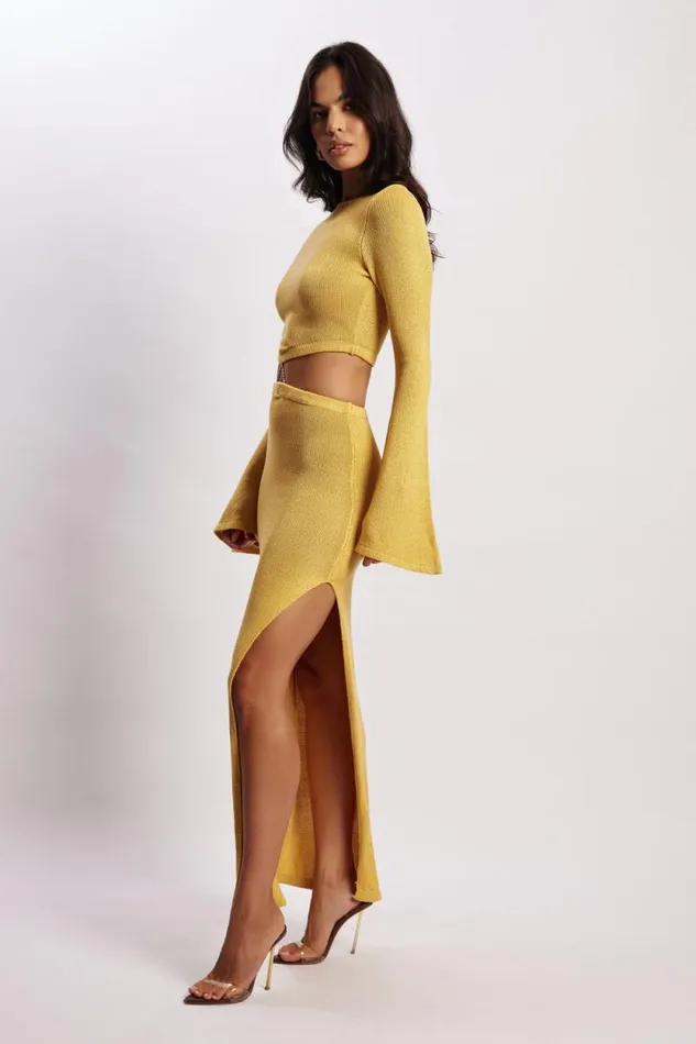 Women Meshki Dresses Anna Flare Sleeve Knit Dress 8211 Yellow