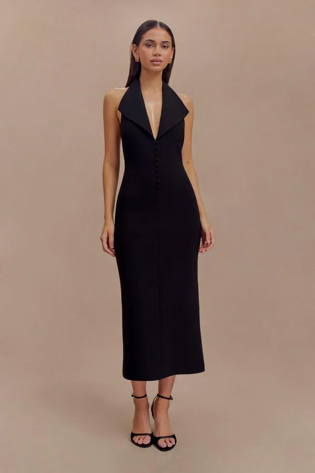 Women Meshki Dresses Annita Crepe Halter Midi Dress 8211 Black