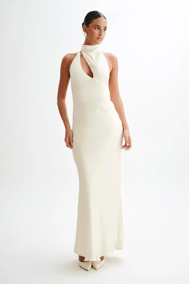 Women Meshki Dresses Belladonna Satin Halter Maxi Dress 8211 Ivory
