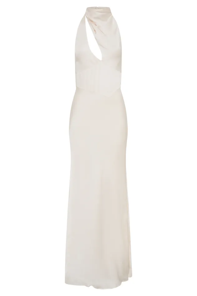 Women Meshki Dresses Belladonna Satin Halter Maxi Dress 8211 Ivory