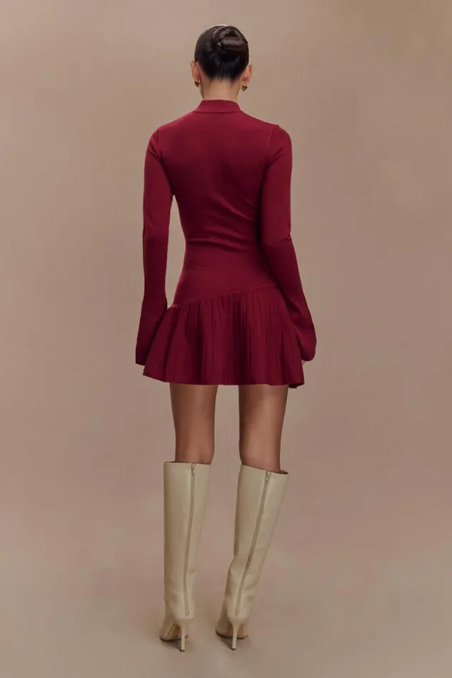 Women Meshki Dresses Blair Knit Mini Dress With Pleats 8211 Merlot
