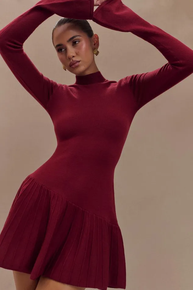 Women Meshki Dresses Blair Knit Mini Dress With Pleats 8211 Merlot