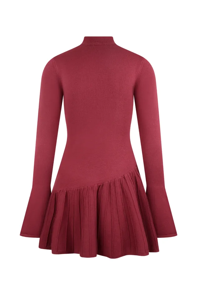 Women Meshki Dresses Blair Knit Mini Dress With Pleats 8211 Merlot