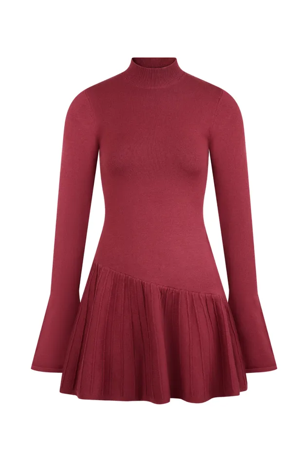 Women Meshki Dresses Blair Knit Mini Dress With Pleats 8211 Merlot
