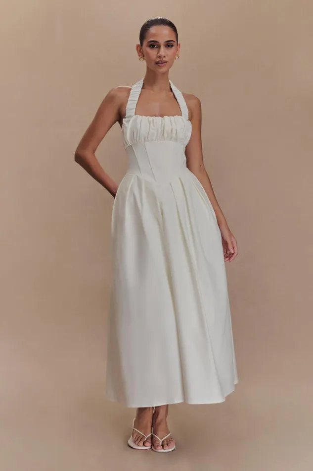 Women Meshki Dresses Candy Halter Midi Dress 8211 White