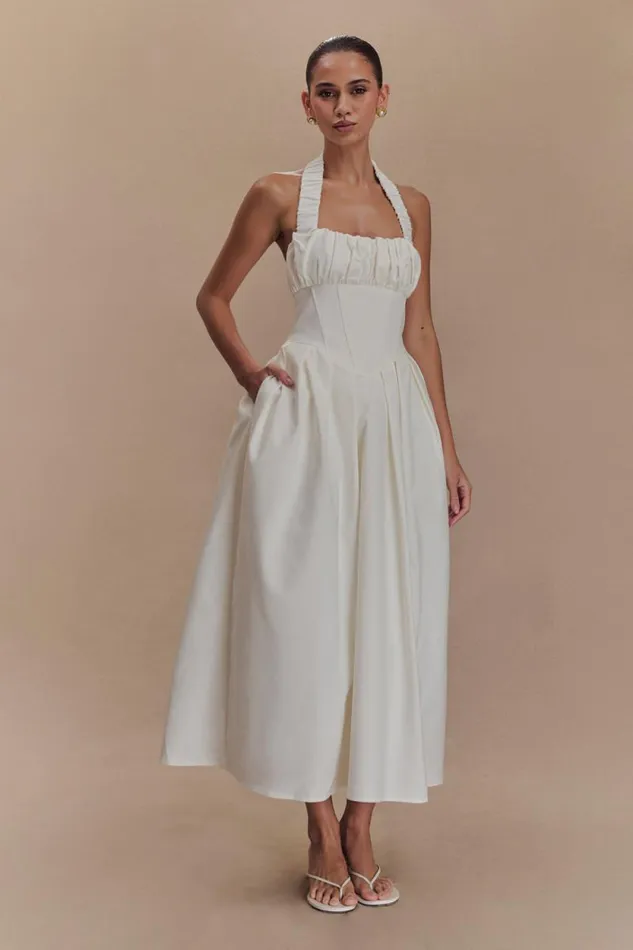 Women Meshki Dresses Candy Halter Midi Dress 8211 White