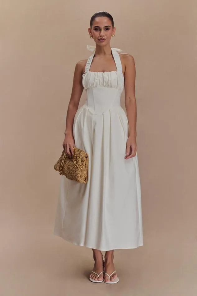 Women Meshki Dresses Candy Halter Midi Dress 8211 White